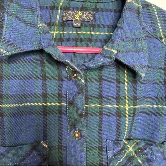 G21 Plaid  Shirt Button-Up Blue/Green/Yellow Size Medium - Picture 3 of 16